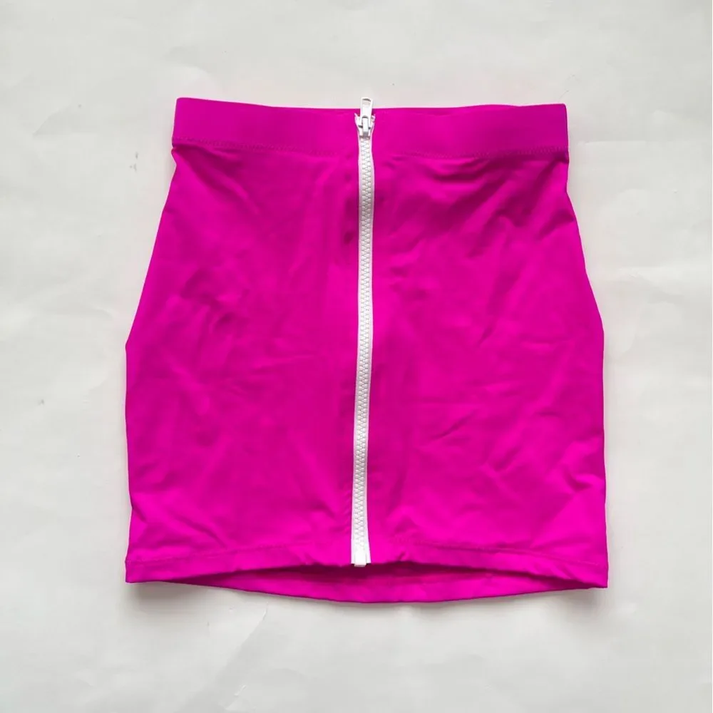 Skims Sporty Zipper Swim Mini Skirt Hibiscus Pink NEW NWT XXS